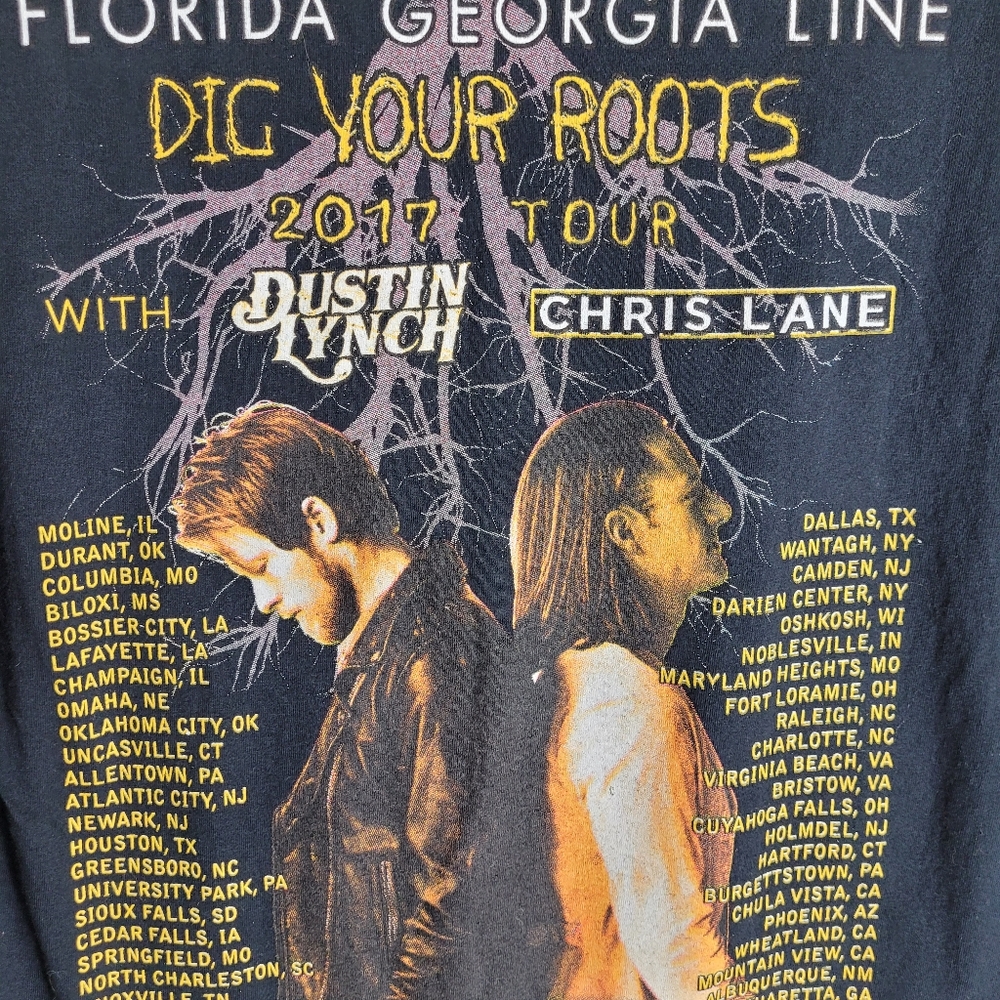 Florida Georgia Line Dig Your Roots 2017 Tour Black Men's Small T-Shirt
